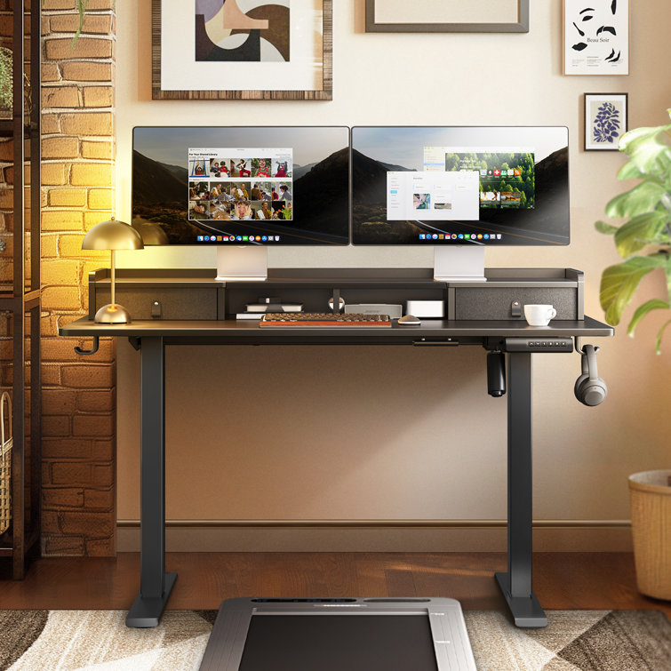 Willford Height Adjustable Electric Standing Desk Sit Stand Desk with Dual Drawers and 2 Storage Hooks