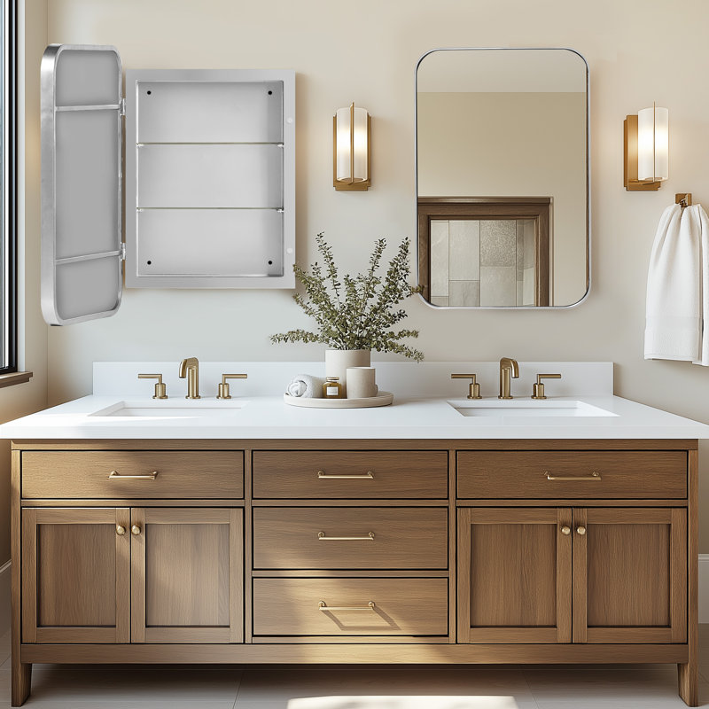 16'' W 24'' H Framed Medicine Cabinet, Silver