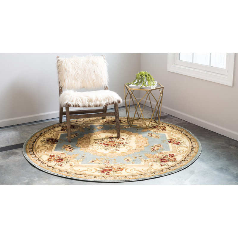 Aracelia Floral Light Blue Rug, Round 10', Light Blue