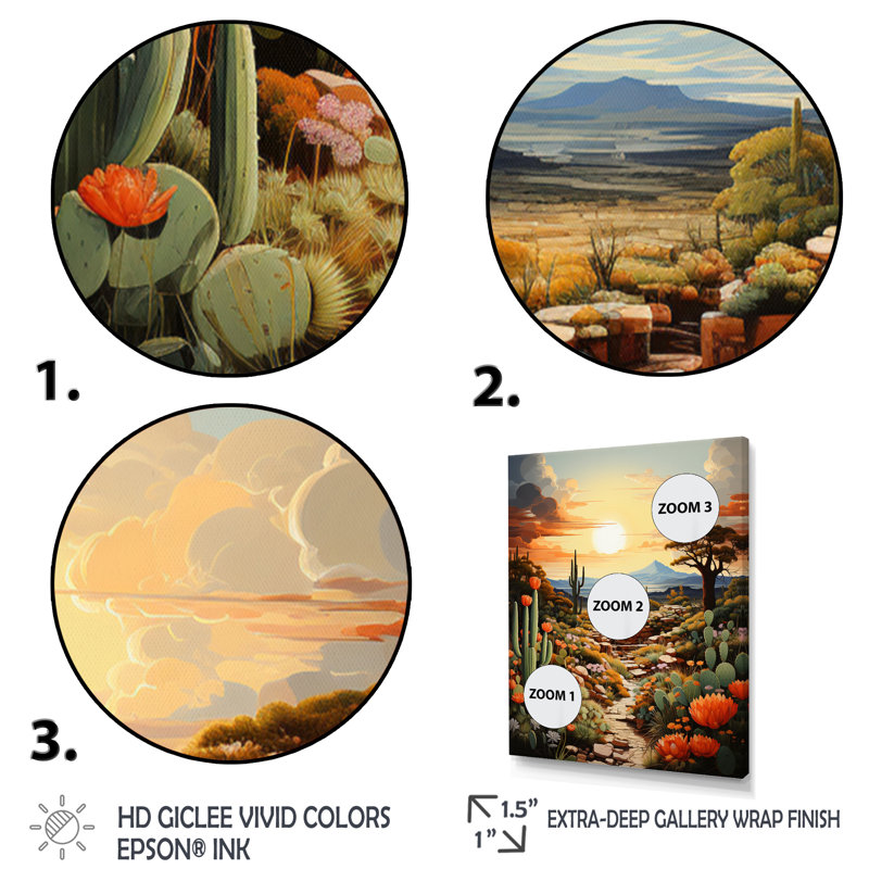Orange vert cactus calme - impression sur toile florale et botanique, H 32 po x l 16 po x P 1 po, Toile tendue