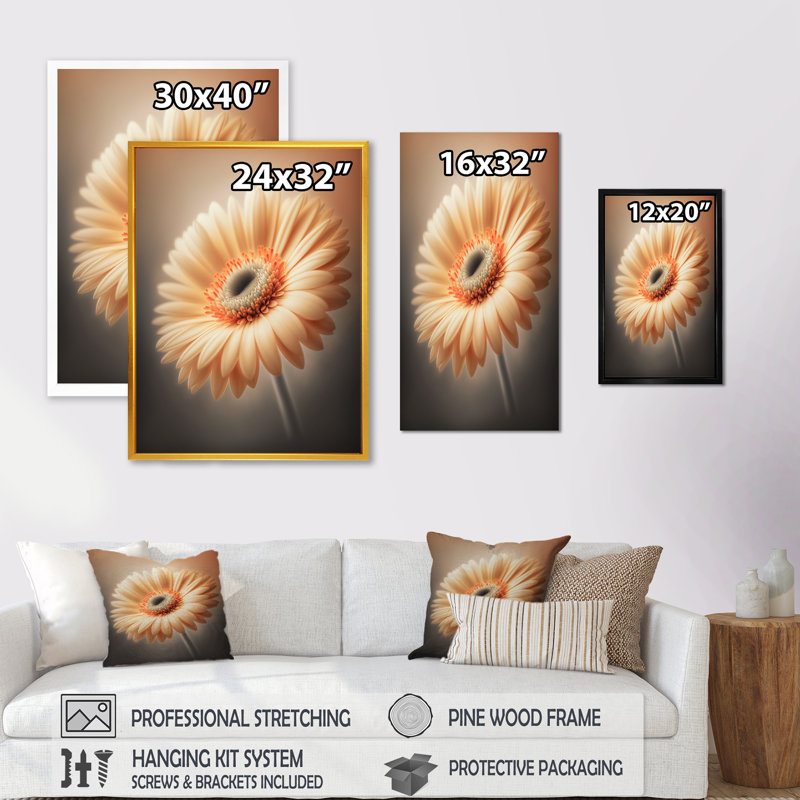 «Orange Gerbera Flower II», reproduction sur toile, H 20 po x l 12 po x P 1 po, Impression noire sur toile encadrée