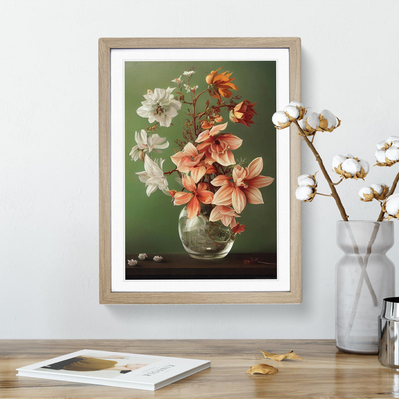 Victorious Flowers - Single Picture Frame Painting, 34cm H x 25cm W x 2cm D, Oak Framed