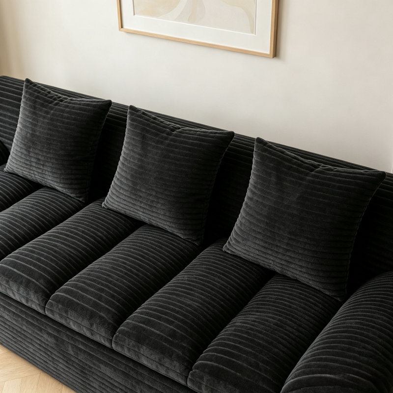 Chaise longue 71 po en velours côtelé noir 71 po, canapé 2 places avec 3 coussins et poches latérales pour la chambre à coucher, le bureau, aucun assemblage requis