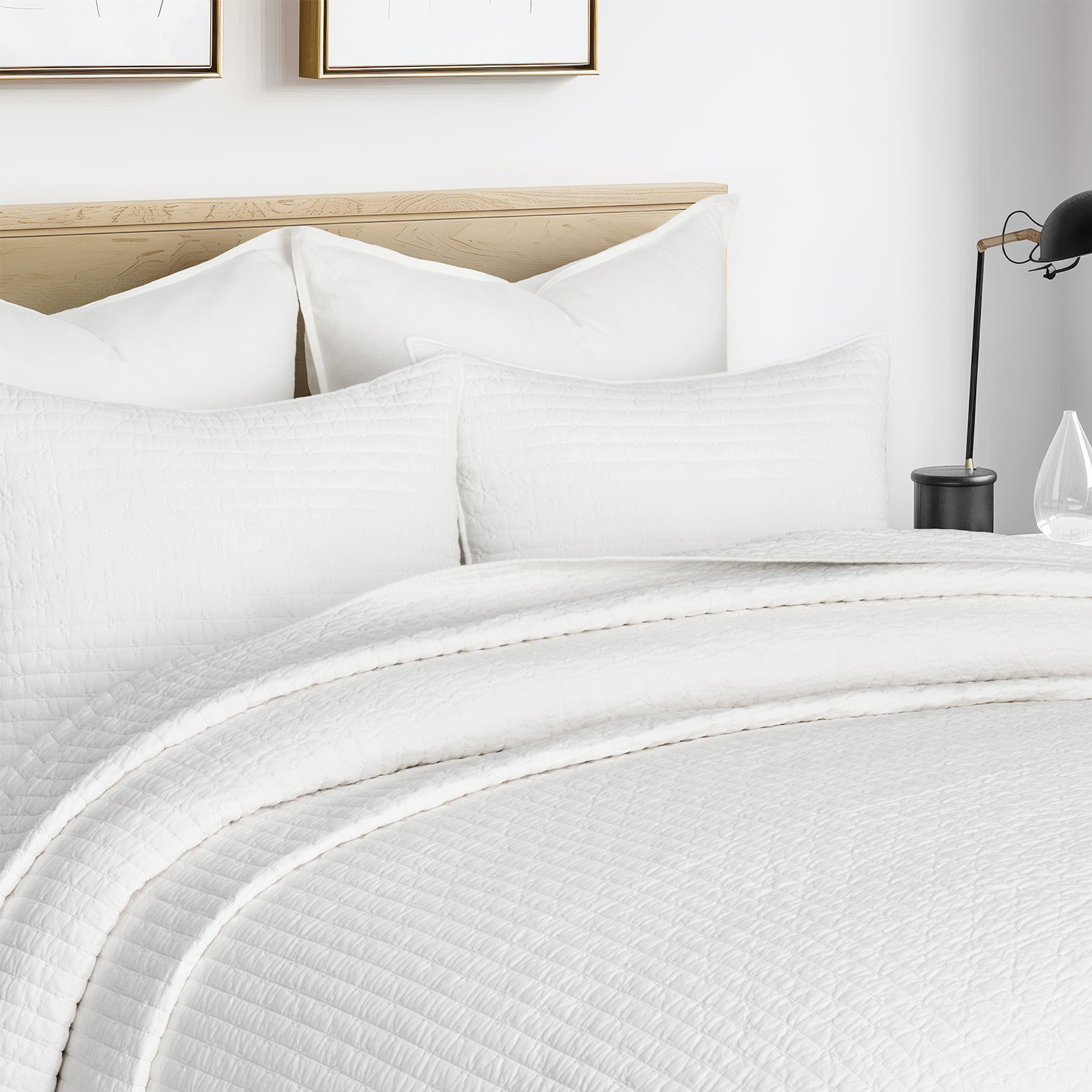 Cotton Quilt Set, Bright White, Oversized CalKing Quilt + 2 Cal King Shams
