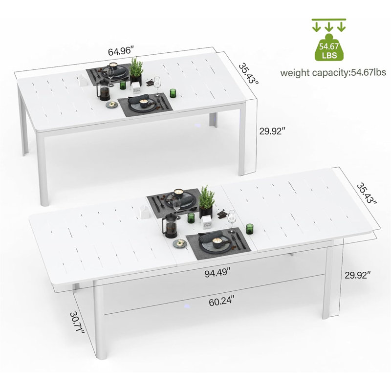 Patio Dining Expandable Table(Only Including Table), Ivory White, 29.5" H x 35.4" W x 94.5" D