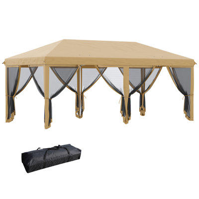 Outsunny 3 x 6m Pop Up Gazebo, Outdoor Canopy Shelter, 6 Mesh Walls, Beige