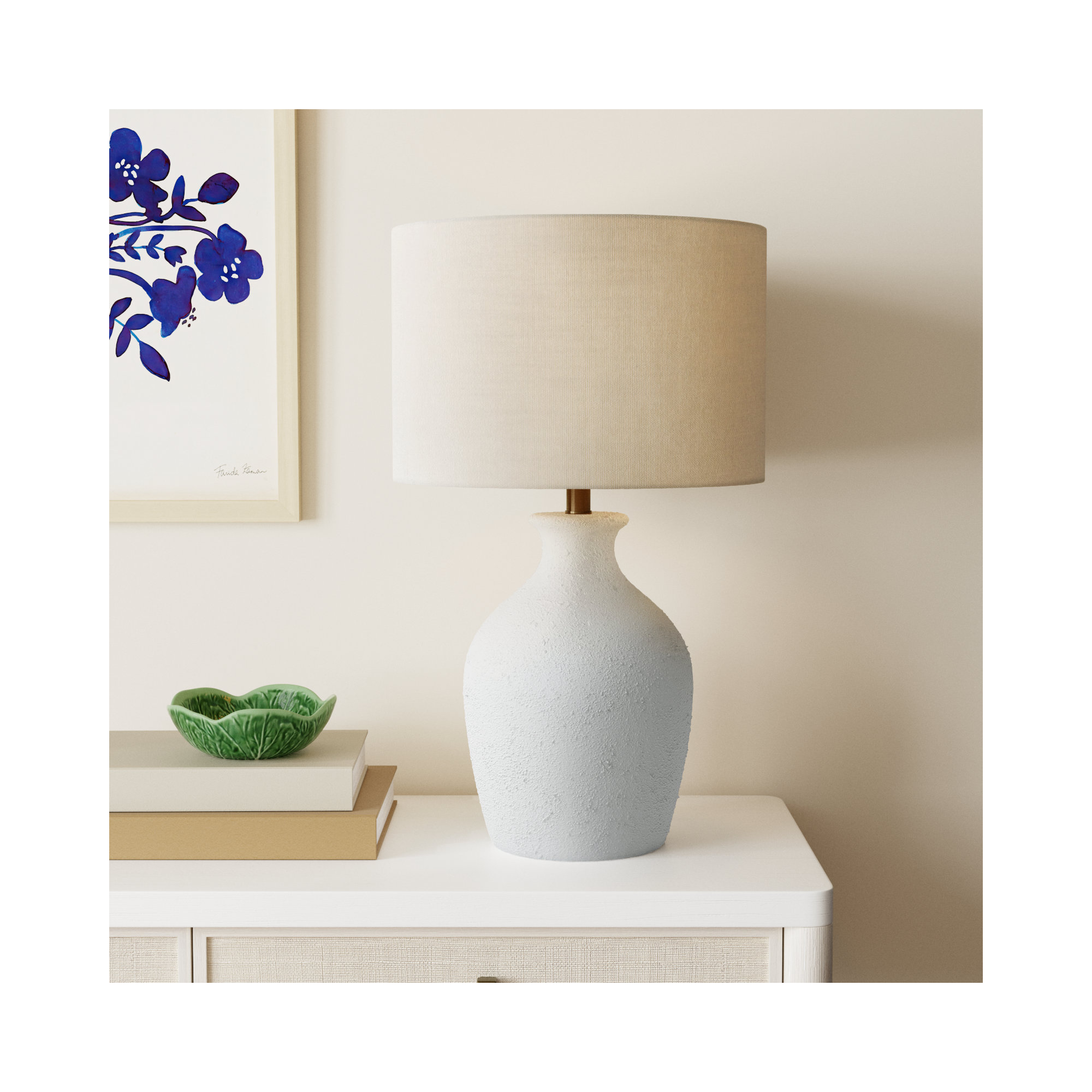 Ceramic Table Lamp, White Speckled Ceramic, Light Beige