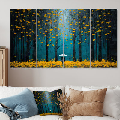 «Walking In The Rainy Autumn Forest - Tree Redwood Wall Art For Living Room», 4 pièces