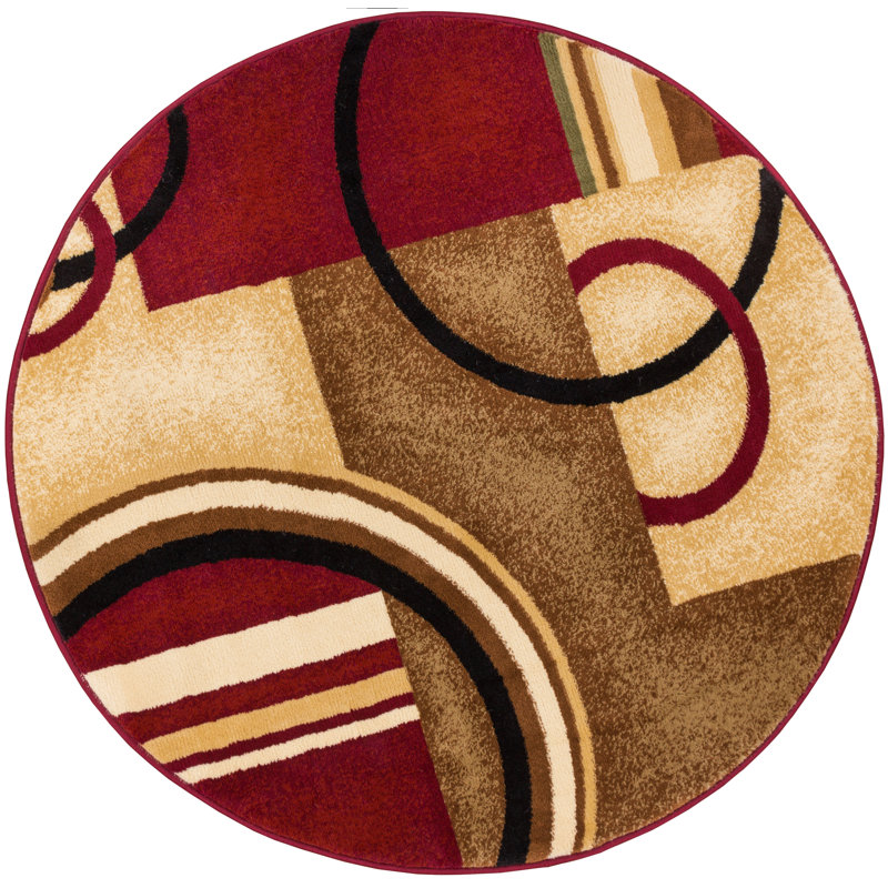Tapis rouge à motif géométrique Carlecia, Rond 3 pi 11 po x 3 pi 11 po