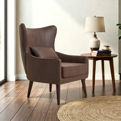 Reception Wingback Chair, Upholstered Faux‑Leather Arm Chair with Included Pillow for Living Room, Bedroom and Home Office