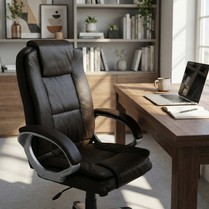 Muskoka Swivel Desk Chair Faux Leather With Adjustable Height, UKFR Certified, Brown