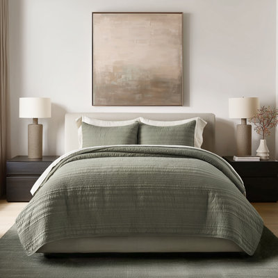 EVERGRACE 100% Cotton Modern Lines Quilt Set, Pre-Washed Soft Striped Coverlet Bedspread, 3 Piece Lightweight Bedding Set For All Season, With 2 Pillow Shams