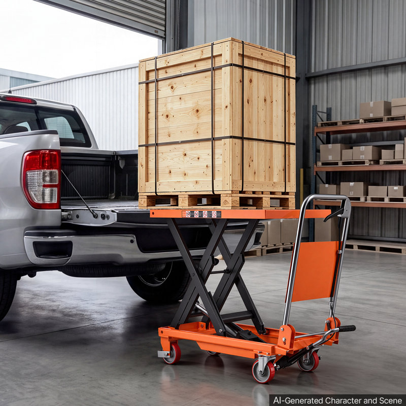 Hydraulic Lift Table Cart, 770 lbs Capacity 28.5 in Lifting Height, for Material Handling, Moving, Transportation, Manual Single Scissor Lift Table, 4 Wheels and Foldable Handle, Premium Steel