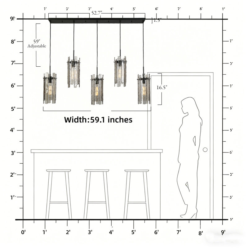 Quitman 5-Light 59" Width Modern Linear Kitchen Island Lighting
