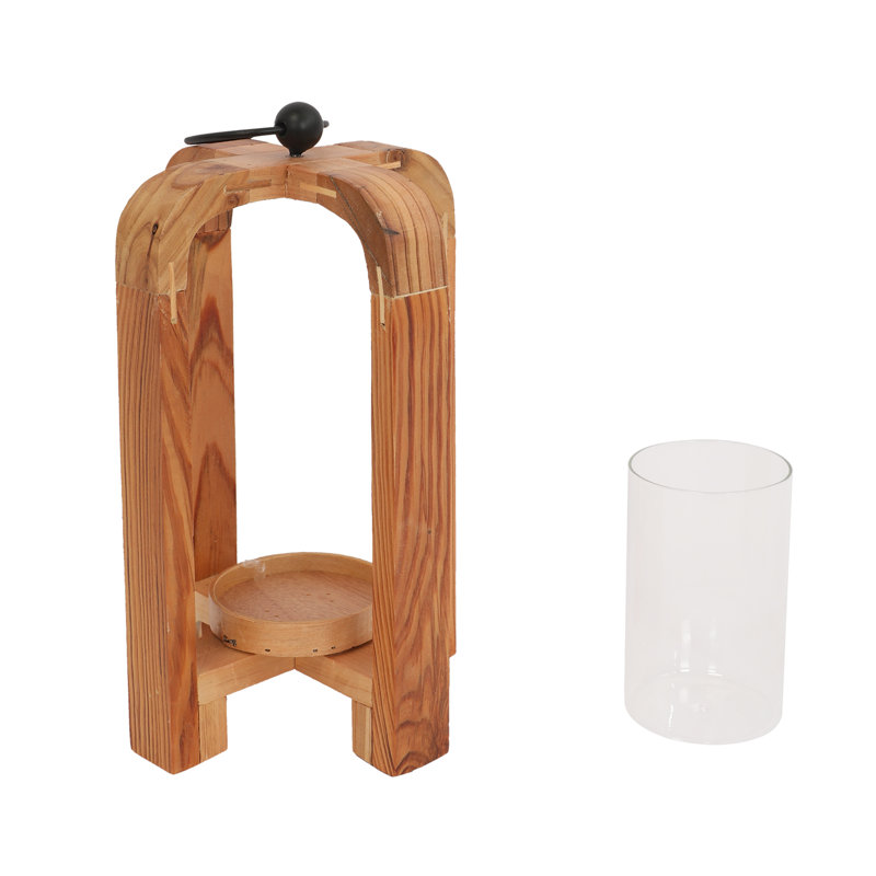 Wooden Hurricane Candle Holder with Metal Handle