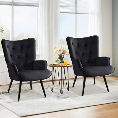 Modern Upholstered Wingback Chair Velvet Tufted Armchair with Metal Legs
