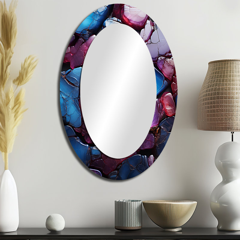 Blue And Purple Seamless Marble Volcano III - Blue Oval Wall Mirror Decor, 36" x 24"