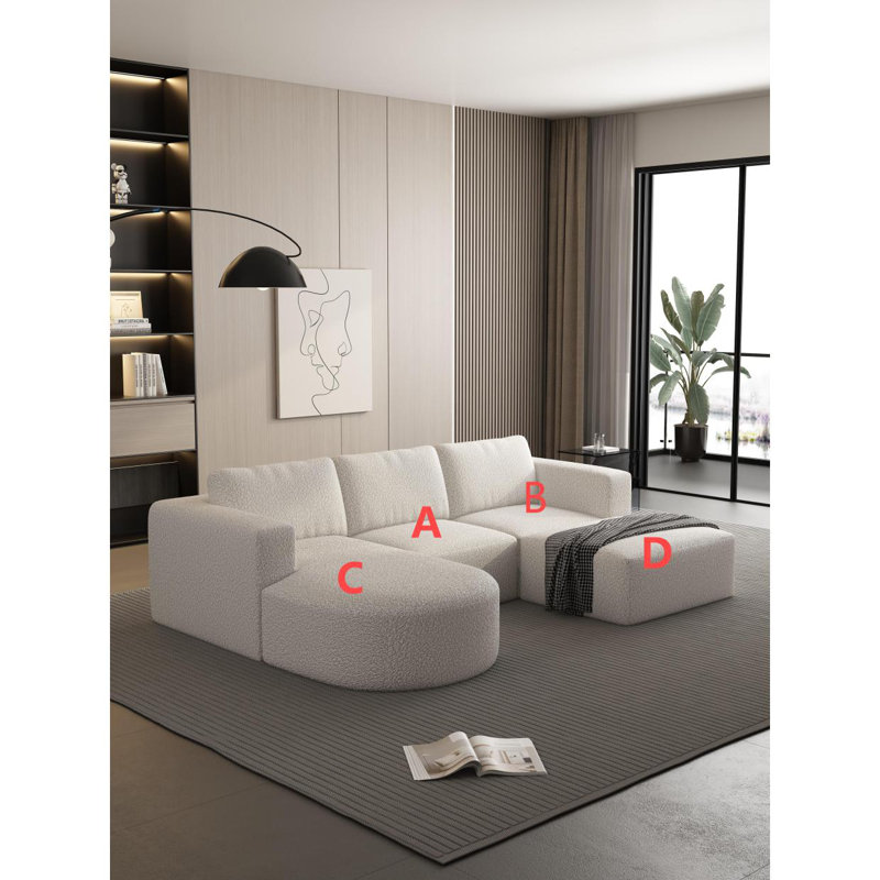 Canapé-lit modulaire, canapé modulaire avec méridienne et repose-pieds 104,32 * 70,86 Modern, Tissu blanc