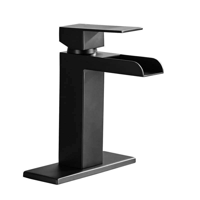 Robinet de salle de bain Brilliant - Cascade noir mat, levier simple avec plaque de pont, Noir mat