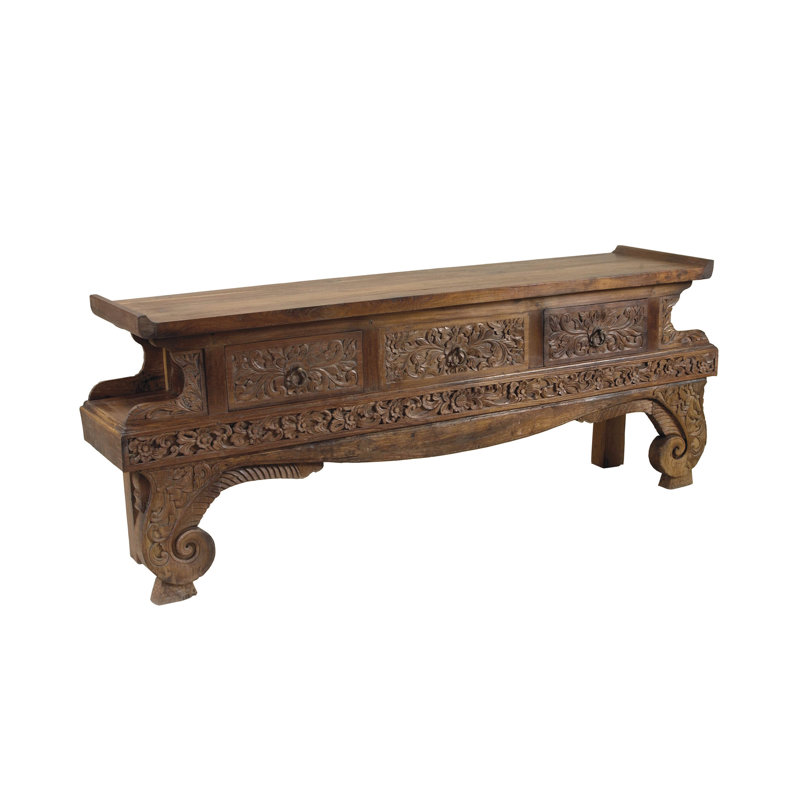 Ming 88'' Natural Teakwood Hand-Carved Console Table