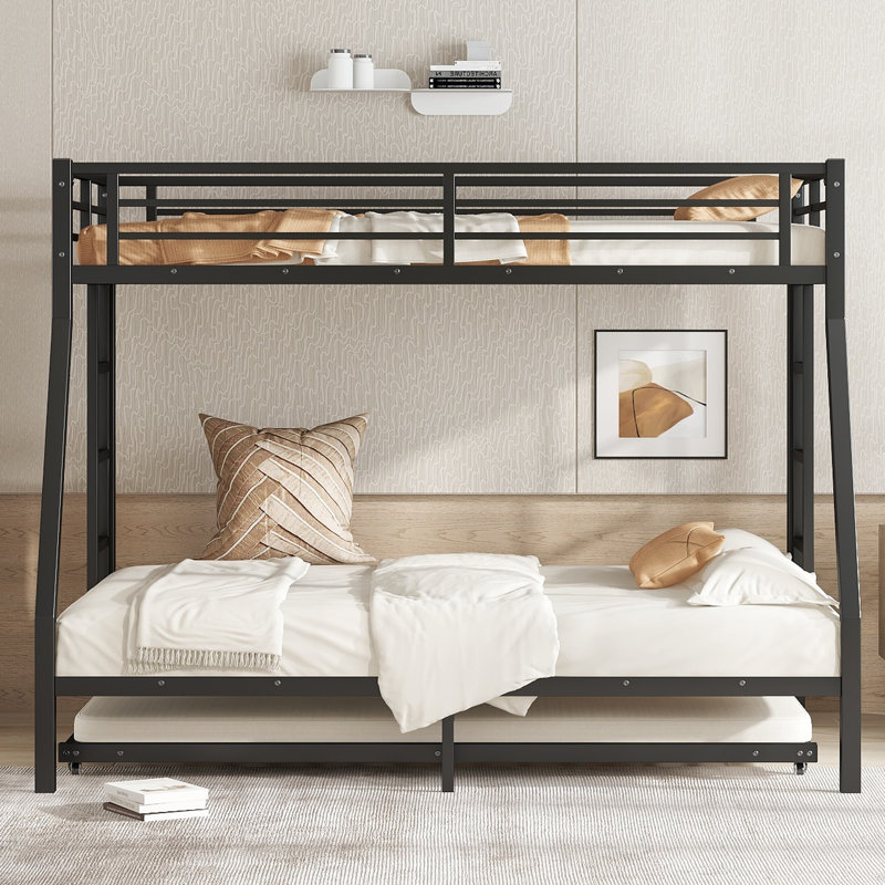 Lit superposé simple au-dessus de double avec gigogne simple, noir, Jumeaux sur complet