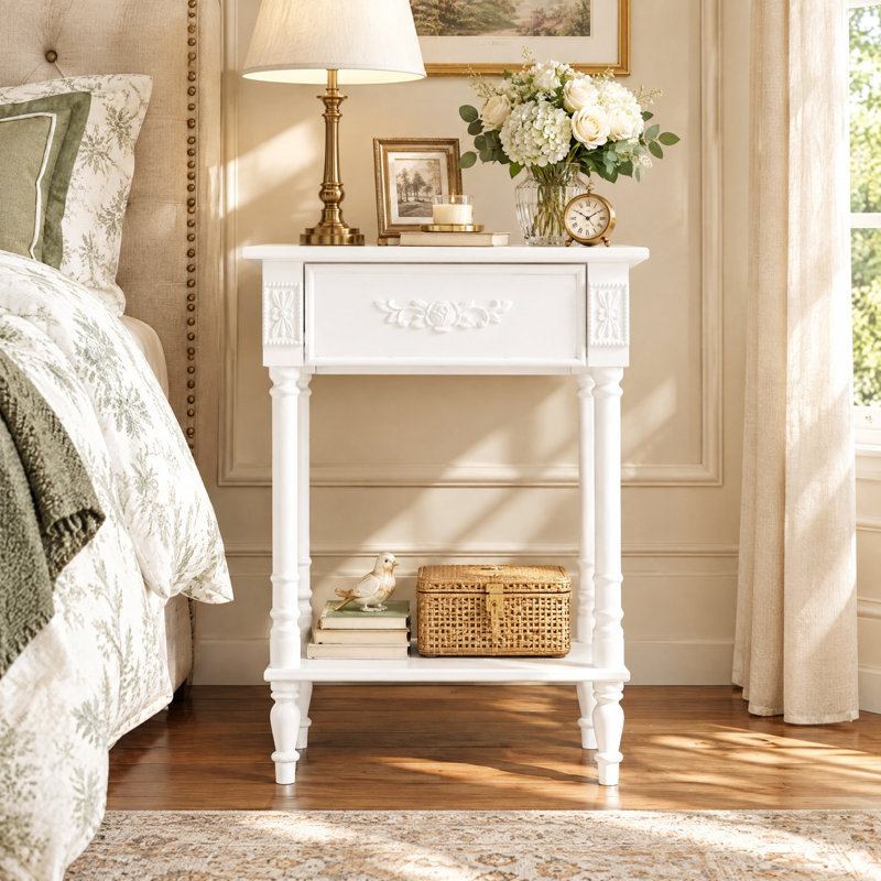 27" H Nightstand with 1 Drawer, Open Shelf and Raised Legs, White