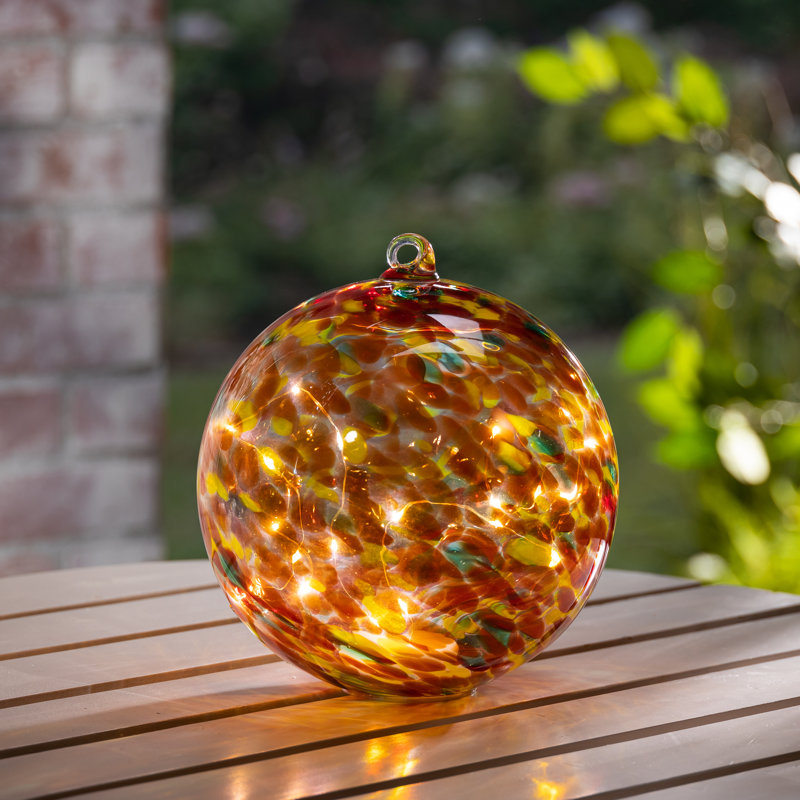 Sphère en verre soufflé à la main de 8 po de couleur rouge ambré - globe automnal moucheté avec minuterie automatique, Orangé