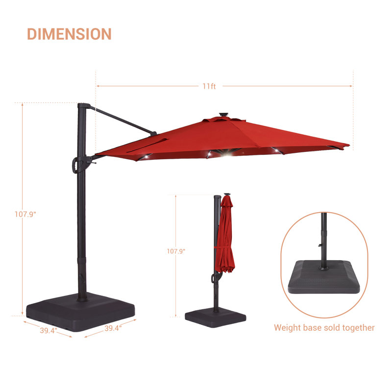Parasol en porte-à-faux avec base Daarina, Rouille rouge
