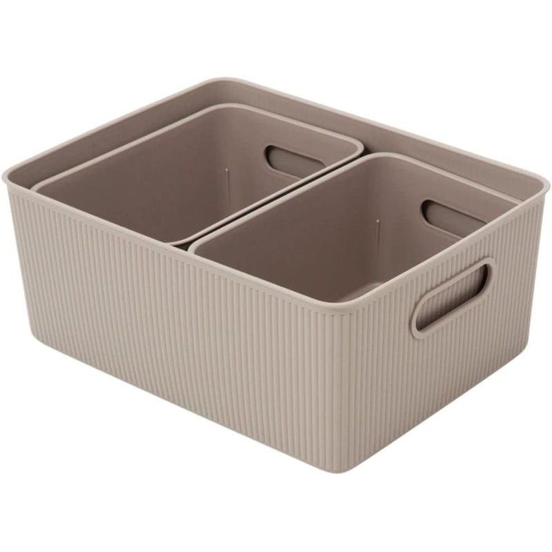 Ensemble de bacs de rangement en plastique nervuré, Taupe