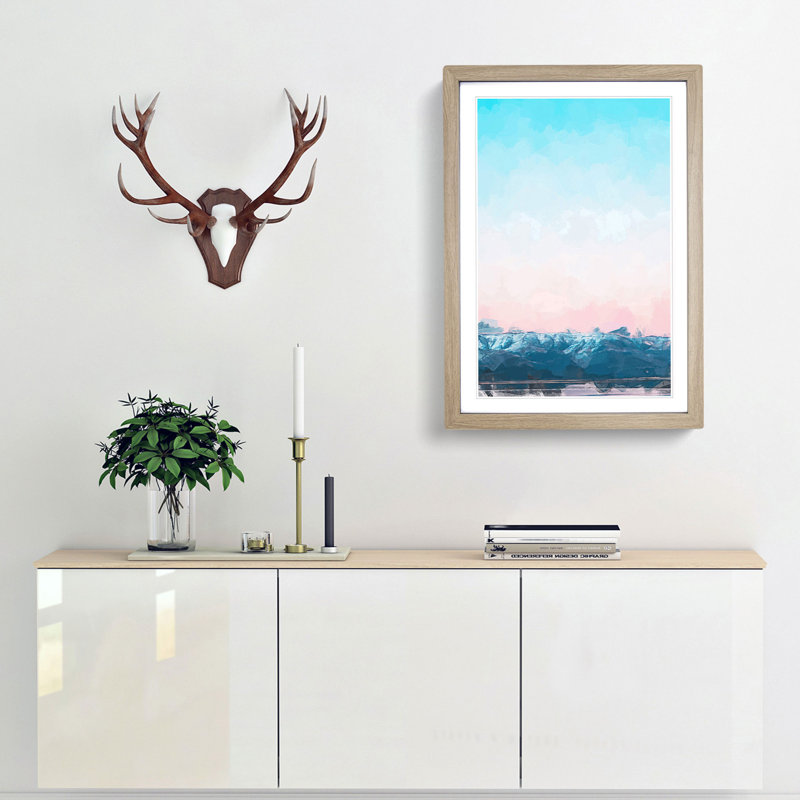 Sunset over the Mountains in Abstract - Picture Frame Graphic Art Print, 48cm H x 36cm W x 2cm D, Oak Framed
