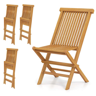 Patio Chairs Set Of 4 With Slatted Seat & Backrest No Assembly Needed For Poolside
