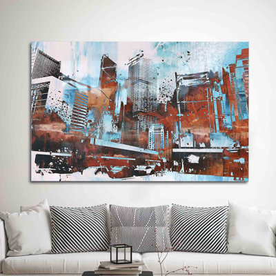 Stunning Skyline Wall Art Featuring Skyscraper Painting On Glass For Abstract Landscape Cityscape Wall Decor To Enhance Your Home Interior Design Aesthetic
