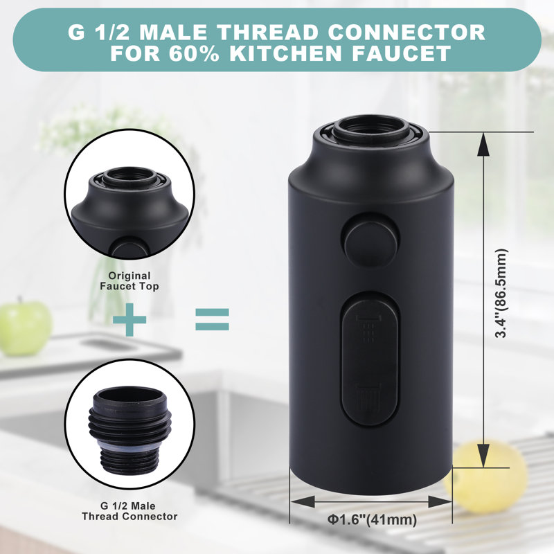 Robinet de cuisine rétractable 3 fonctions avec douchette de rechange et 9 adaptateurs, Matte Black