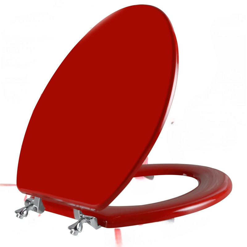 Red Elongated Toilet Seat Natural Wood Toilet Seat With Zinc Alloy Hinges, Easy To Install Also Easy To Clean, Scratch Resistant Toilet Seat (Elongated, Red)