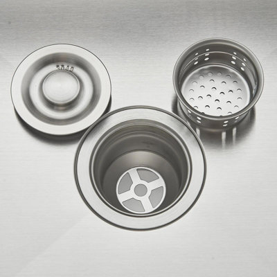 Évier de cuisine en acier inoxydable nickel brossé à une cuve, à encastrer, avec kit de vidange
