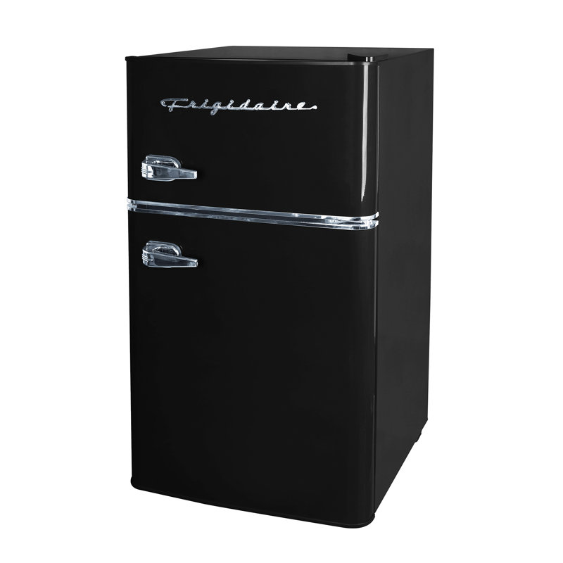 Compact Black Retro Freestanding Refrigerator-Freezer with Side Bottle Opener