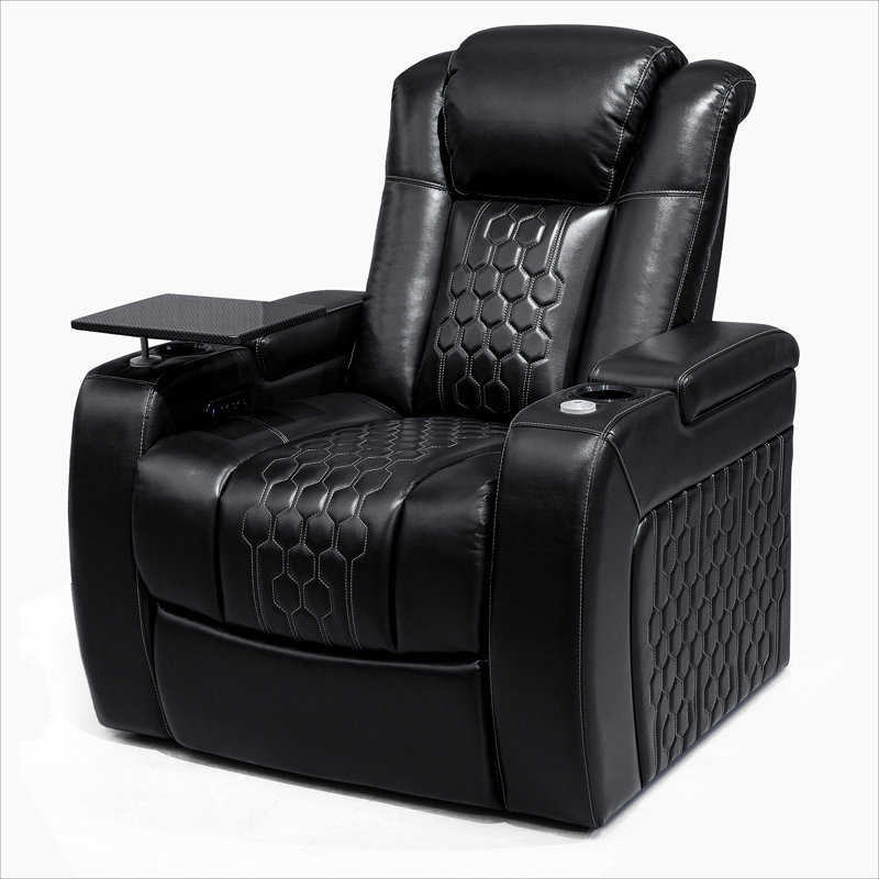 Fauteuil inclinable électrique 37,8 po 1 PC fabriqué avec nappa de grain supérieur, relaxation entièrement réglable, charge intelligente, éclairage DEL RVB dynamique, NOIR