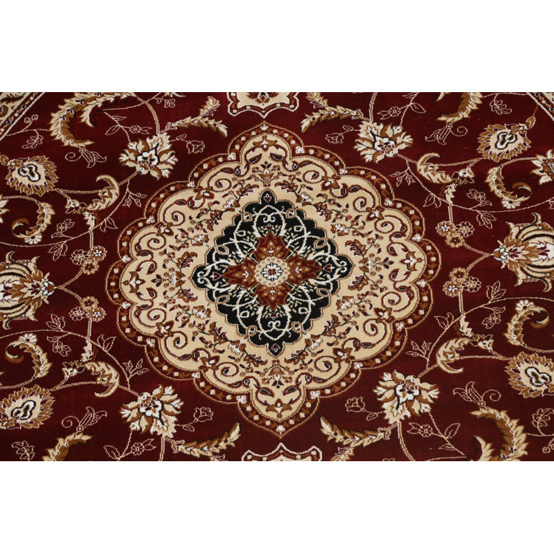 Tapis traditionnel à motif floral Tabriz, Rond 8 pi 0 po x 8 pi 0 po