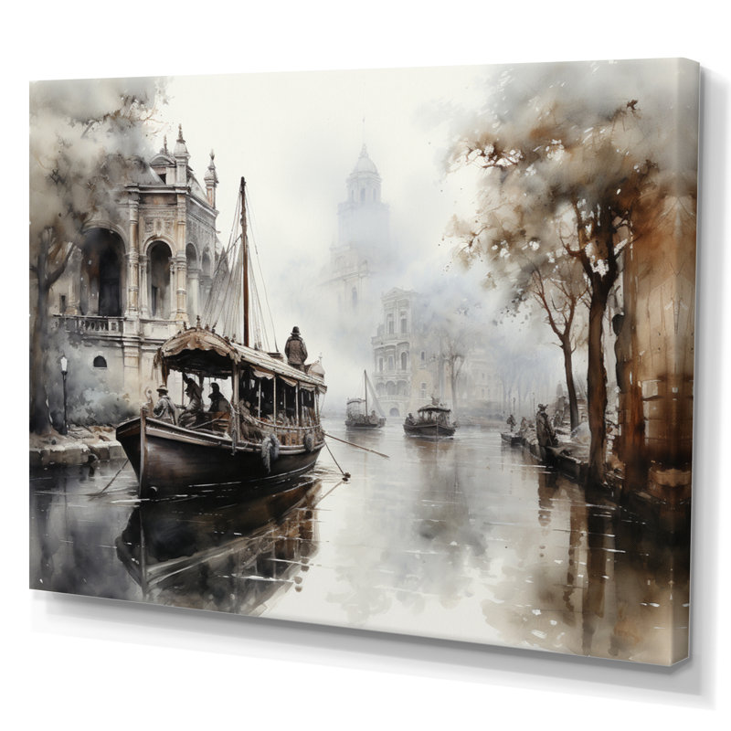 Canal Canal - Encre monochrome de passage, Toile tendue, H 30 po x l 40 po x P 1,5 po
