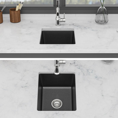 Undermount Single Bowl Quartz Kitchen Sink 14.68" X 17.85" 8.32" Black Granite Composite High - End Material Non Scratch Reduces Dirt Package With Installation Guide Thick Stone Eliminates Vibration