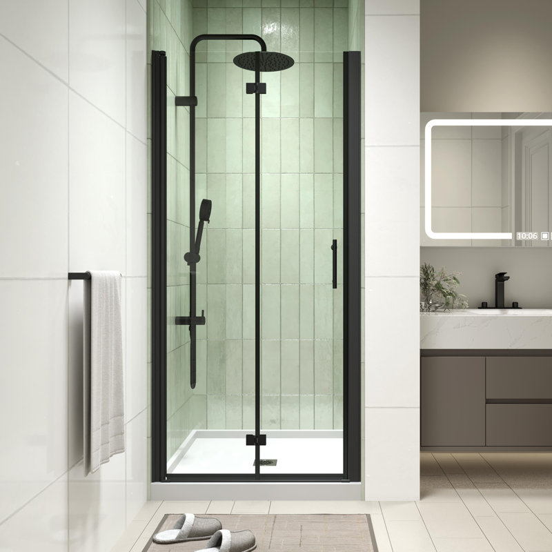 34" - 35 3/8" W x 72" H Bi-Fold Frameless Shower Door with 1/4" (6mm) Clear Tempered Glass, Matte Black