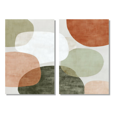 Minimalisme orange avec des formes simples de vert, art mural minimaliste, impression sur toile minimaliste orange 2 pièces