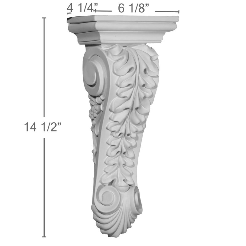 Endurathane Jackson Single Leaf Drop Corbel, 6 1/8"W x 4 1/4"D x 14 1/2"H, Factory Primed