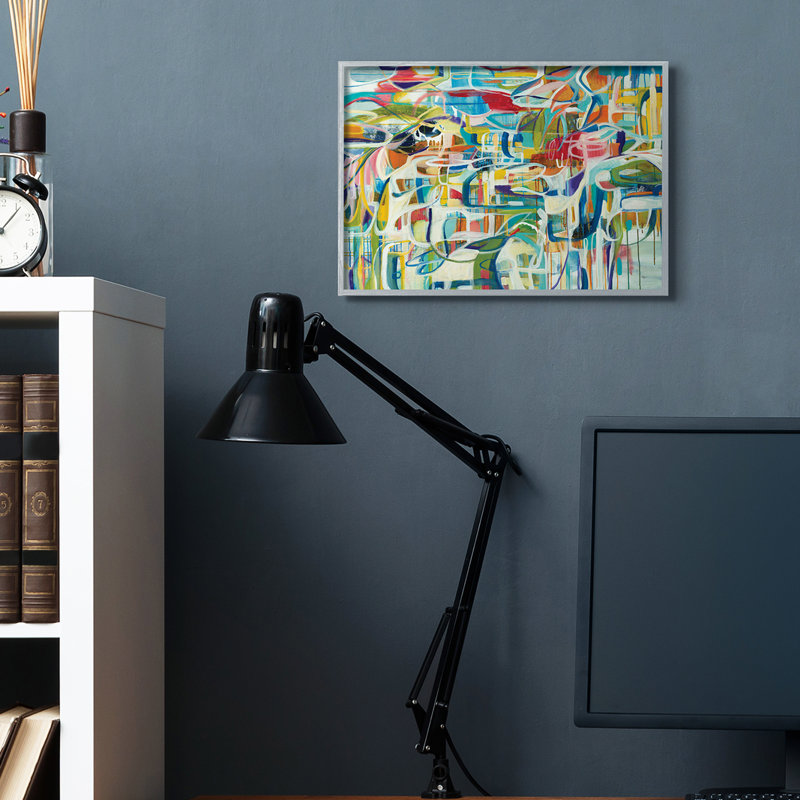 «Bright Complex Curved Abstractions», formes bleues et vertes - impression, H 16 po x l 20 po, Estampe numérique Farmhouse