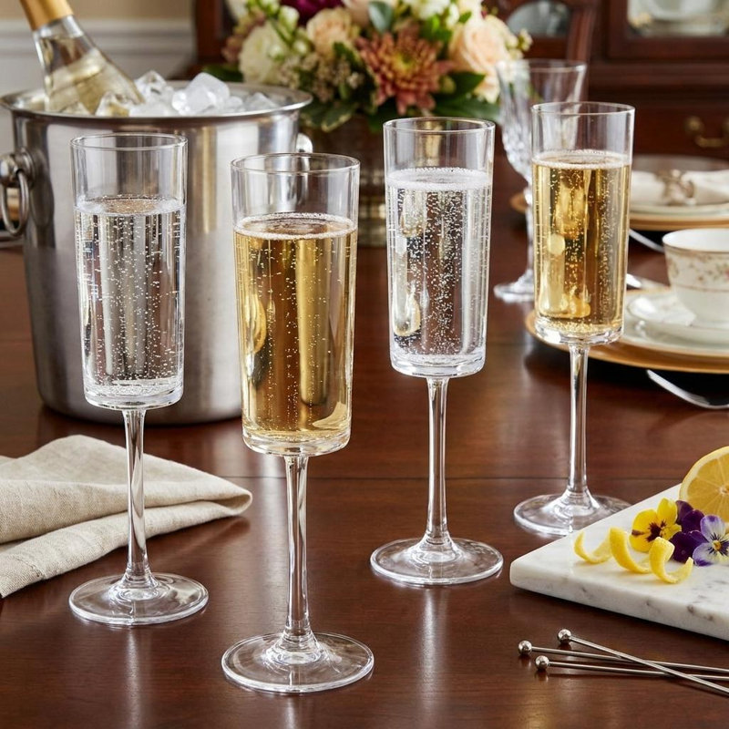 Set of Four Clear Acrylic Stemmed Flutes