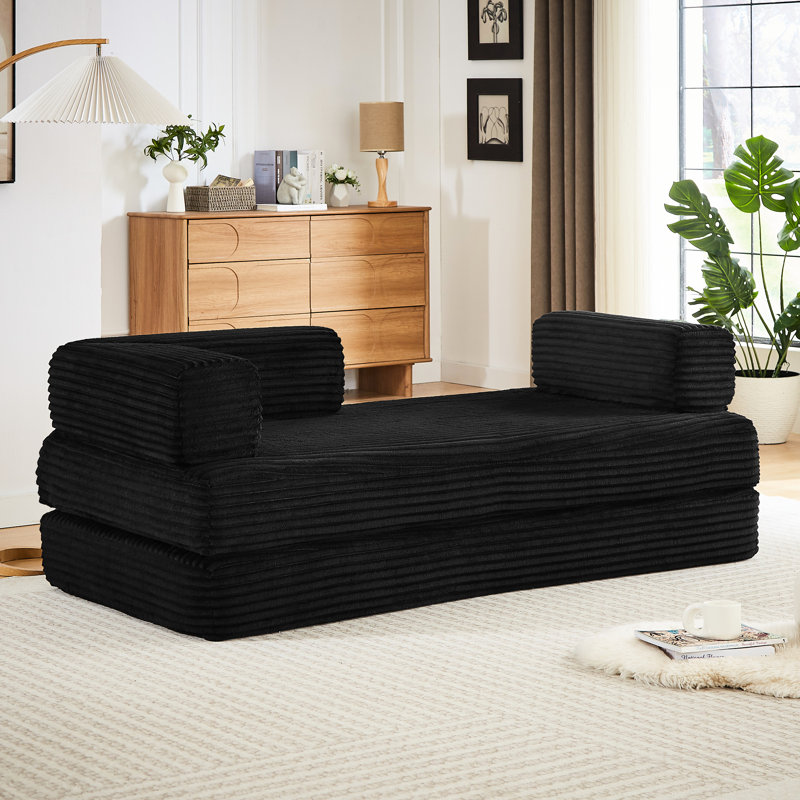 Velours côtelé noir, canapé 2 places désossé pour le salon, canapé modulaire moderne avec confort et utilisation instantanée, multifonctionnel, sans assemblage, multifonctionnel, confortable,