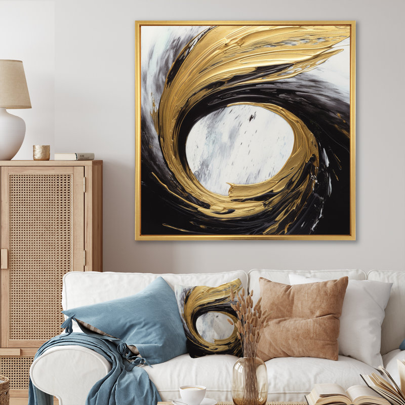 Waves Of Midnight Passion, abstrait noir et or - peinture abstraite sur toile, H 24 po x l 24 po x P 1 po