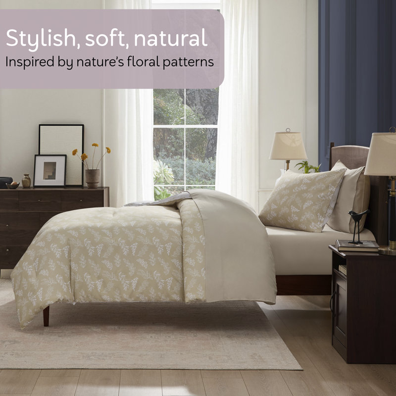 Nestl Botanical Bed in a Bag 5 piece Comforter Set with Sheets & Pillow Shams, Oatmeal/Offwhite
