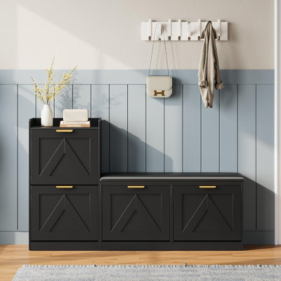 Black Wooden Shoe Cabinet with 3 Flip Drawers, Modern Entryway Storage Cabinet