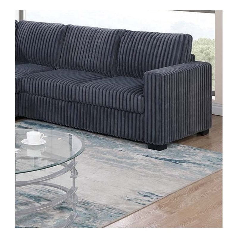Ensemble de canapé modulaire en L gris foncé 4 pièces avec revêtement en velours côtelé, comprend deux causeuses à un bras, un coin d'angle et un fauteuil sans accoudoirs